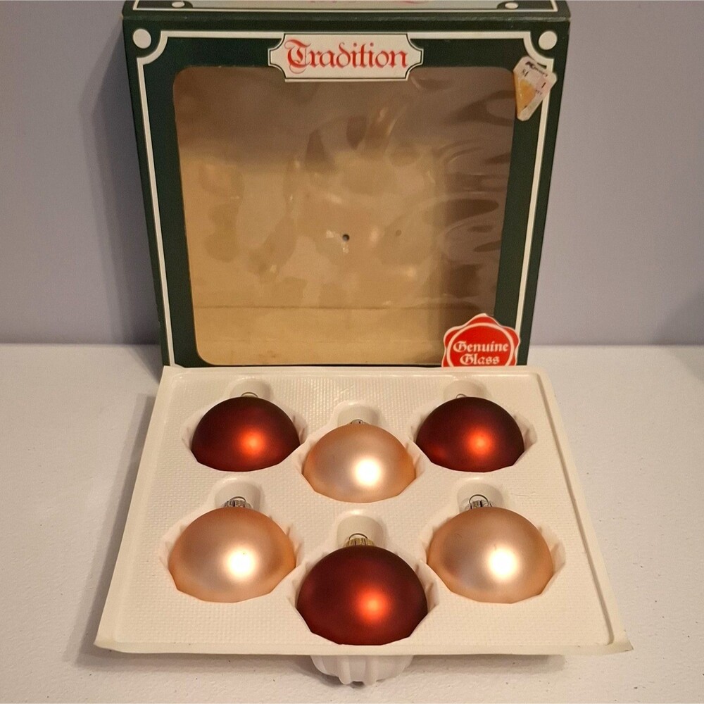 Vintage KUGELGRUSS Satin Mercury Glass Ornaments Set 6 Red Pink West Germany